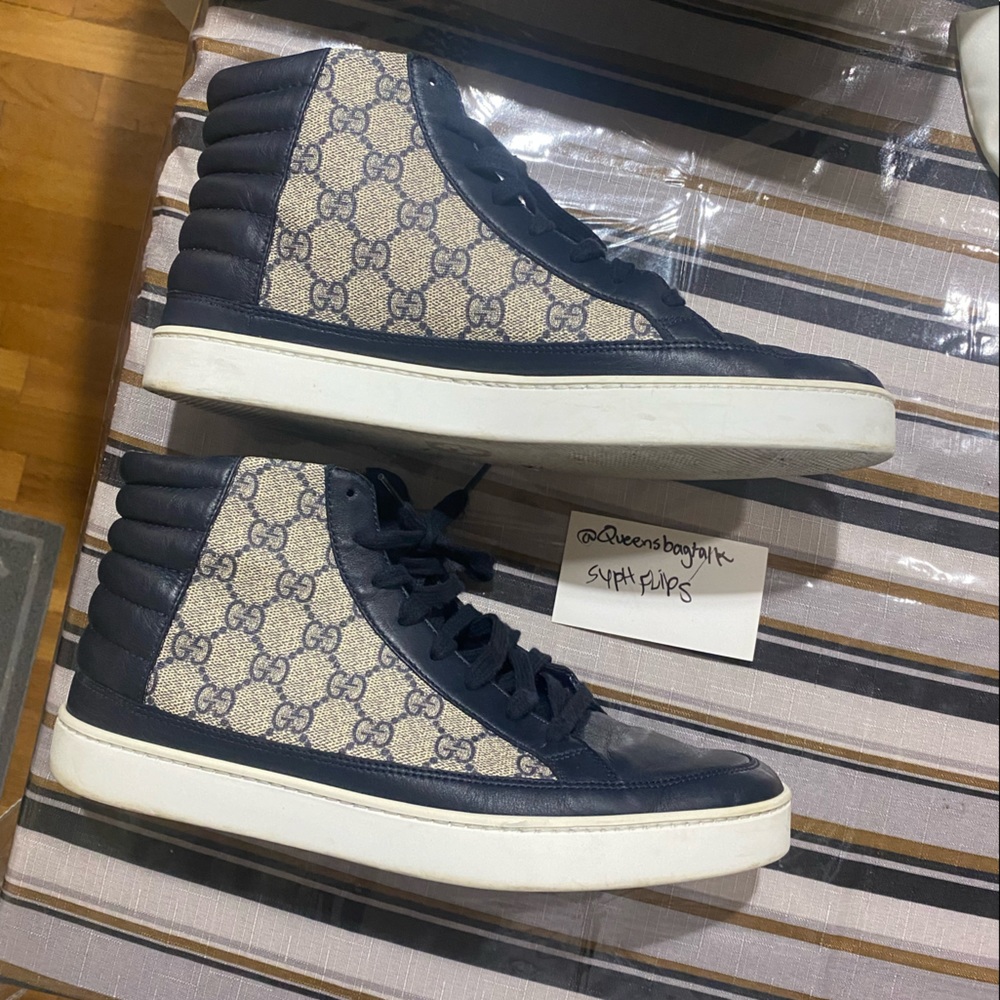 Gucci Common GG Supreme  Navy HighTop Sneaker Sz 9.5 US